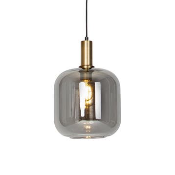 Design hanglamp zwart met goud en smoke glas - Zuzanna, Verzenden, Nieuw, Glas, Design