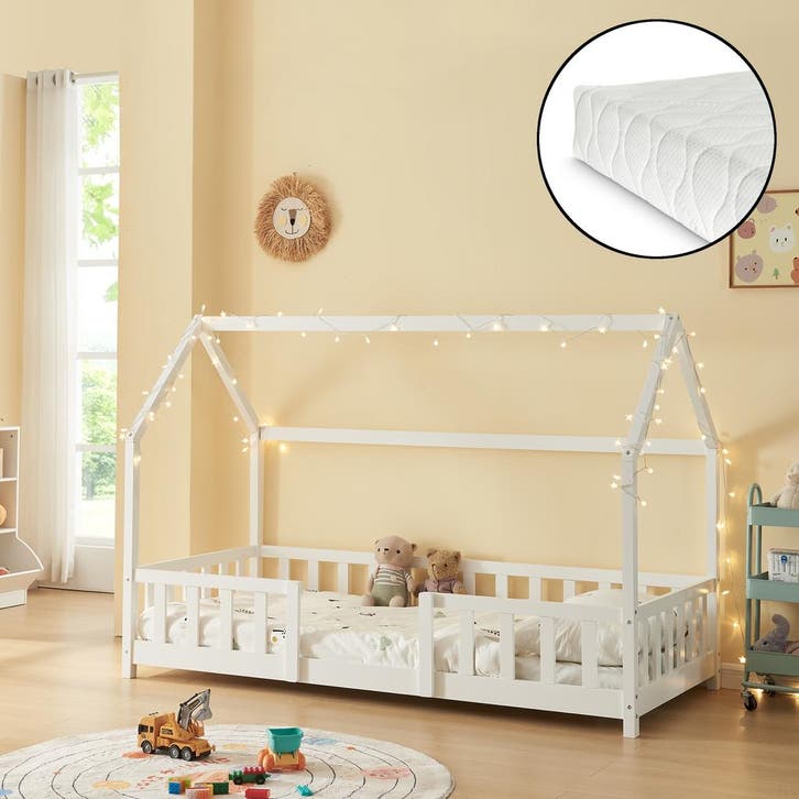 Kinderbed Sisimiut met uitvalbeveiliging en matras 90x200 wi, Kinderen en Baby's, Kinderkamer | Bedden, Verzenden