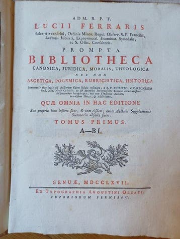 Lucio Ferraris - Prompta Bibliotheca - 1767-1770