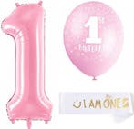 8-delige First Birthday ballonnen met sjerp set roze en wit, Overige typen, Nieuw, Sweet-One, Verzenden