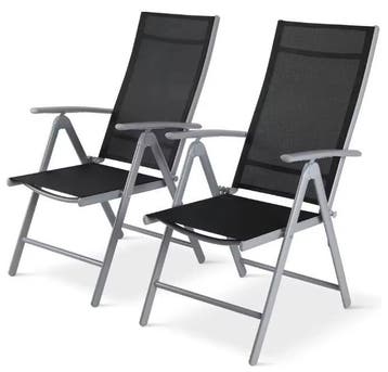 Verstelbare Opvouwbare Terrasstoelen Set van 2 Zwart / Grijs, Verzenden, Nieuw, Aluminium, Inklapbaar