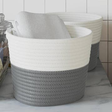 vidaXL Opbergmanden 2 st Ø 24x18 cm katoen grijs en wit, Huis en Inrichting, Verzenden, Nieuw