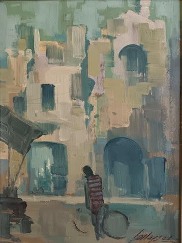Lucio Sollazzi (1925–2020) - Scorcio di città con figura in