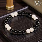 Elastische Zwarte Onyx en Natuurlijke Bot Kralen Armband – 8