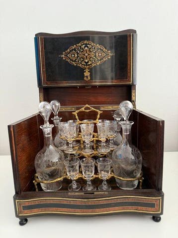 Drankservies (20) - Glas, Messing, Metaal, verkoold hout -