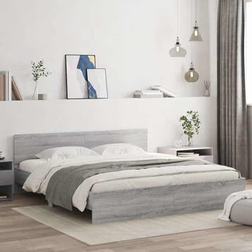 vidaXL Bedframe met hoofdeinde grijs sonoma eikenkleurig, Eenpersoons, Verzenden, Nieuw, 80 cm