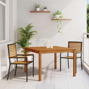 vidaXL Tuin eettafelset 3 st Zwart Massief Acaciahout, Verzenden, Nieuw, 3 zitplaatsen