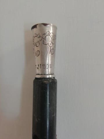Wandelstok - hout en misschien zilver 800, gesigneerd, Antiek en Kunst