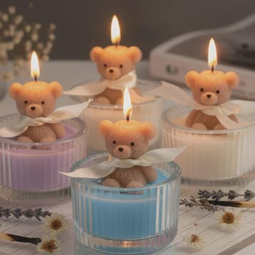 Luxe Geurkaars Teddybeer in Glazen Pot met Lint - Pastel Cad, Verzenden, Nieuw