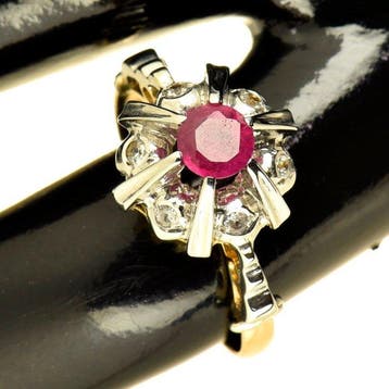 Ring - 18 karaat Geel goud Robijn, Sieraden, Tassen en Uiterlijk, Ringen, Nieuw