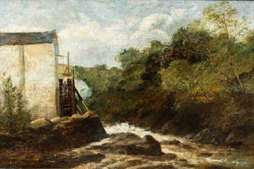 European school (XIX) - Landscape with mill and stream