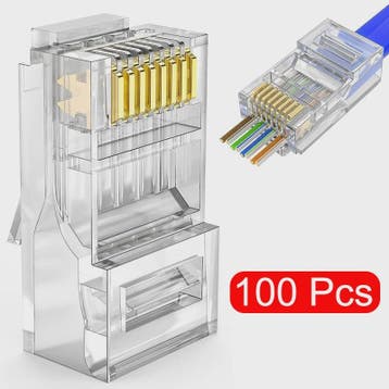 100x RJ45 Connectoren CAT6/CAT5e - Doorvoer Crystal Plug, Go, Verzenden, Nieuw