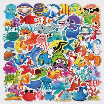 50x Schattige Zeedieren Cartoon Stickers - Oceaan Wereld, Ko