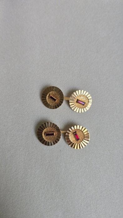 Manchetknopen - 18 karaat Geel goud Robijn - Gouden, Sieraden, Tassen en Uiterlijk, Antieke sieraden