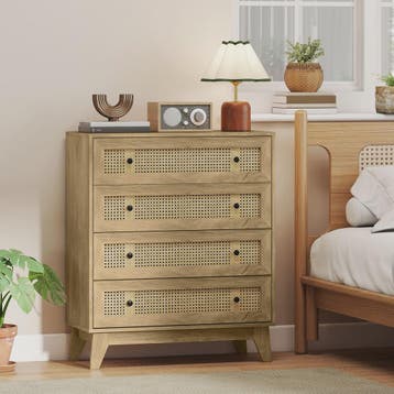 HOMCOM Commode met 4 Lades en Rotan Fronten - 80x35x95 cm -, Verzenden, Nieuw