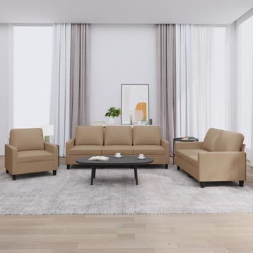 vidaXL 3-delige Loungeset met kussens kunstleer cappuccino, Verzenden, Nieuw, Leer, Minder dan 150 cm