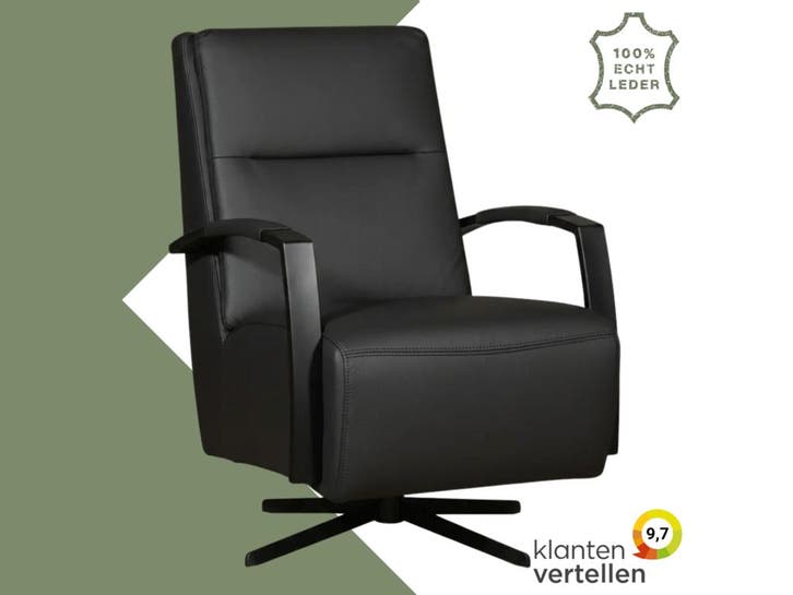 Leren draaifauteuil Award - Toledo Nero (zwart) - Stervoet, Huis en Inrichting, Fauteuils, 50 tot 75 cm, 75 tot 100 cm, Nieuw