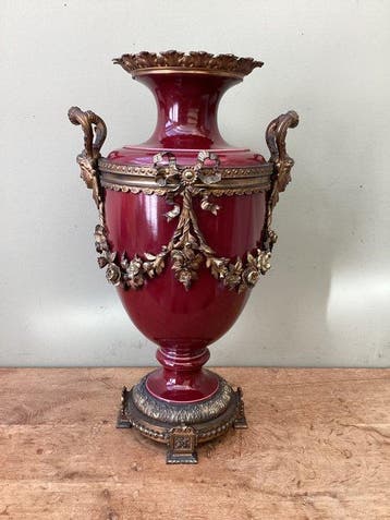 Vaas - Porselein, Brons verguld - Franse urn rond 1870