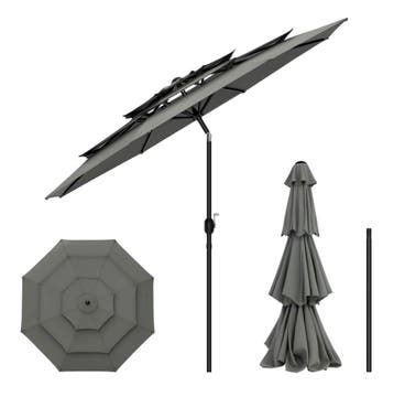 Grote Ronde Tuinparasol 292cm – Kantelbare Parasol Grijs, Nieuw, Stokparasol, Verstelbaar