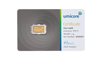 Umicore Goudbaar 1 gram met certificaat | Goudonline, Goud