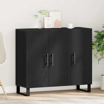vidaXL Dressoir Zwart Eiken 90 x 34 x 80 cm Bewerkt hout, Verzenden, Nieuw, Overige houtsoorten, Minder dan 50 cm