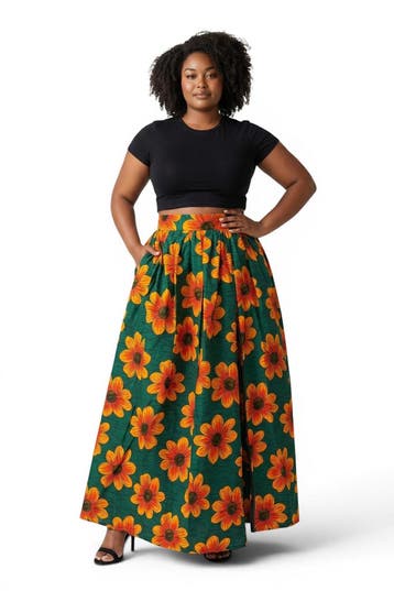 Afrikaanse print maxi rok - Verstelbare split - Groen Oranje, Kleding | Dames, Rokken, Ophalen of Verzenden, Nieuw