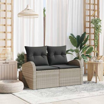 vidaXL Tuinbank met kussen Lichtgrijs 124 x 62 x 69cm poly, Verzenden, Nieuw, Rotan