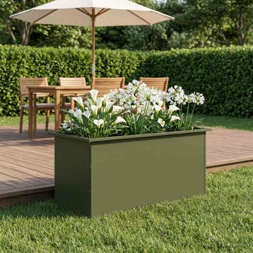 vidaXL Plantenbak met led Olijfgroen 50 x 100 x 48 cm Staal, 100 cm of meer, Verzenden, Nieuw, Metaal