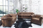Chesterfield fauteuil 110cm antiekbruin met knoopstiksel en, Ophalen of Verzenden, Nieuw