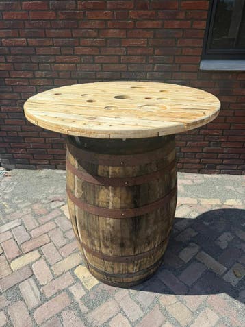 Whiskyvat 190L statafel - bartafel met (gebruikt) haspelblad, Ophalen of Verzenden, Nieuw
