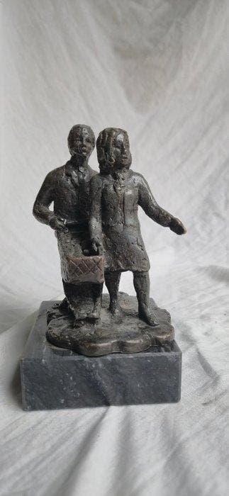 Beeld, Samen winkelen - 17 cm - Brons, Marmer