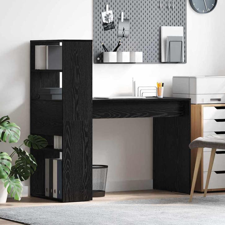 vidaXL Bureau met plank Zwart Eiken 113 x 54 x 120 cm, Huis en Inrichting, Bureaus, Nieuw, Verzenden