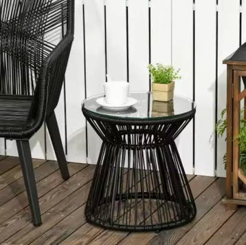 Bistrotafel rond 40 cm met glazen blad en rotan designframe, Huis en Inrichting, Tafels | Bijzettafels, Verzenden, Nieuw