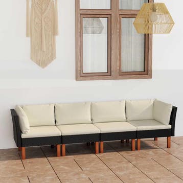 vidaXL Tuinbank 4-zits met kussens poly rattan zwart, Verzenden, Nieuw, Rotan, 4 zitplaatsen
