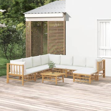 vidaXL 9-delige Loungeset met kussens bamboe crèmewit, Verzenden, Nieuw, Hout, Loungeset