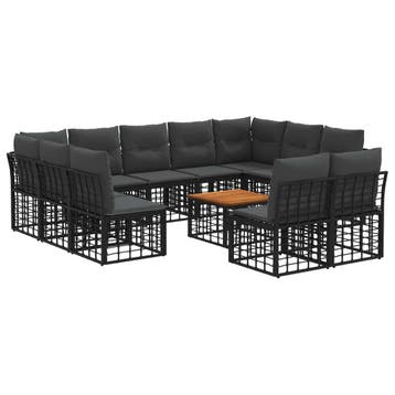 vidaXL Buiten bankenset 12 pcs Zwart en Donkergrijs, Verzenden, Nieuw, Rotan, 2 zitplaatsen