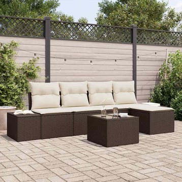 vidaXL Tuin Sofa Set 6 st Bruin poly rattan, Verzenden, Nieuw, Rotan, 6 zitplaatsen