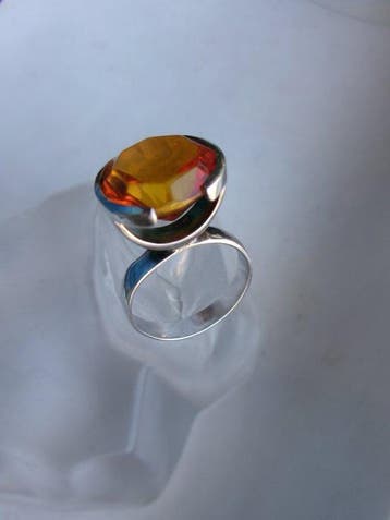 Zilver, Amber - Ring - Art Deco-stijl - Gratis verzending