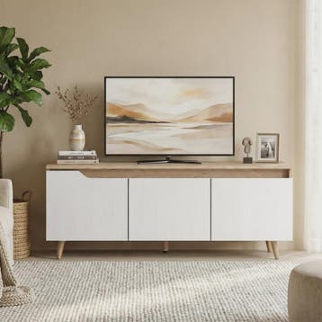 Moderne TV Meubel met 3 Deuren - 120cm Breed - Eiken & Wit, Verzenden, Nieuw