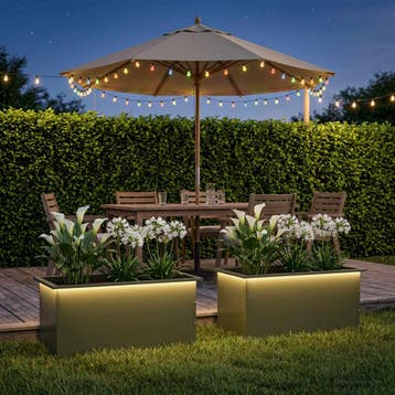 vidaXL Plantenbak met led 2 st Olijfgroen 50 x 80 x 48 cm, Verzenden, Nieuw, Metaal, 60 tot 100 cm