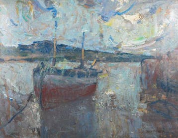 John Michaux (1876-1956) - Aangemeerde vissersboot, Antiek en Kunst
