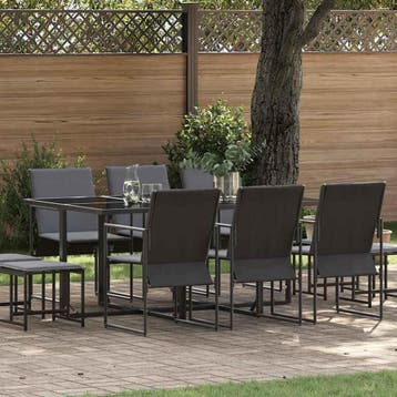 vidaXL Tuin eettafelset 11 st Zwart Staal, Verzenden, Nieuw, Rvs, Meer dan 8 zitplaatsen