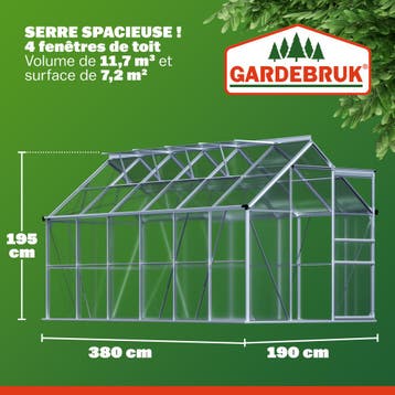 Tuinkas Aluminium 380x190x195cm met 4 Dakramen (Broeikassen), Verzenden, Nieuw