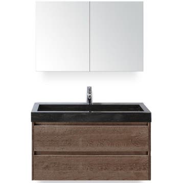 Dante Badmeubelset 100 cm - Tabacco - Wastafel Hardsteen Wit, Ophalen of Verzenden, Nieuw
