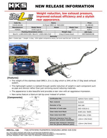 HKS Hi-Power Muffler SPEC-L2 FK8 K20C, Ophalen of Verzenden, Nieuw