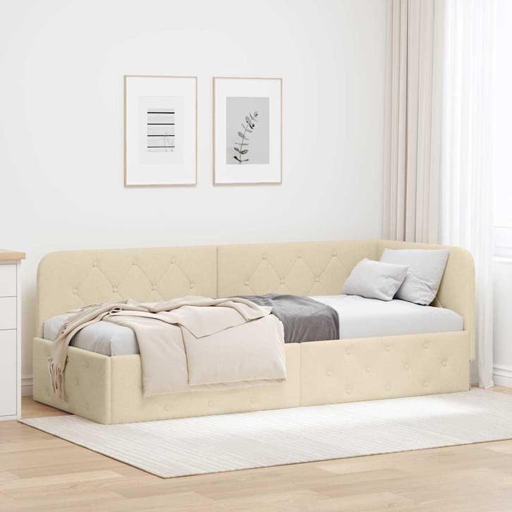vidaXL Hoekbedframe Crème 80 x 200 cm Stof, Huis en Inrichting, Slaapkamer | Bedden, Crème, Nieuw, Stof, Verzenden