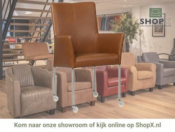 Leren eetkamerstoel Comfort met wieltjes en armleuning -, Huis en Inrichting, Stoelen, Bruin, Nieuw, Leer, Ophalen of Verzenden