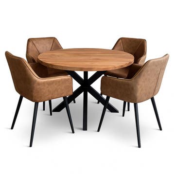 Complete 5 delige eethoek mango incl. stoelen, Ophalen of Verzenden, Nieuw, 4 tot 6 stoelen