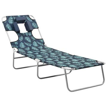 vidaXL Ligbed inklapbaar met hoofdkussen bladmotief staal, Tuin en Terras, Verzenden, Nieuw