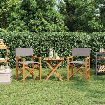 vidaXL Directeursstoel Bruin en lichtgrijs Massief Teakhout, Tuin en Terras, Tuinstoelen, Verzenden, Nieuw